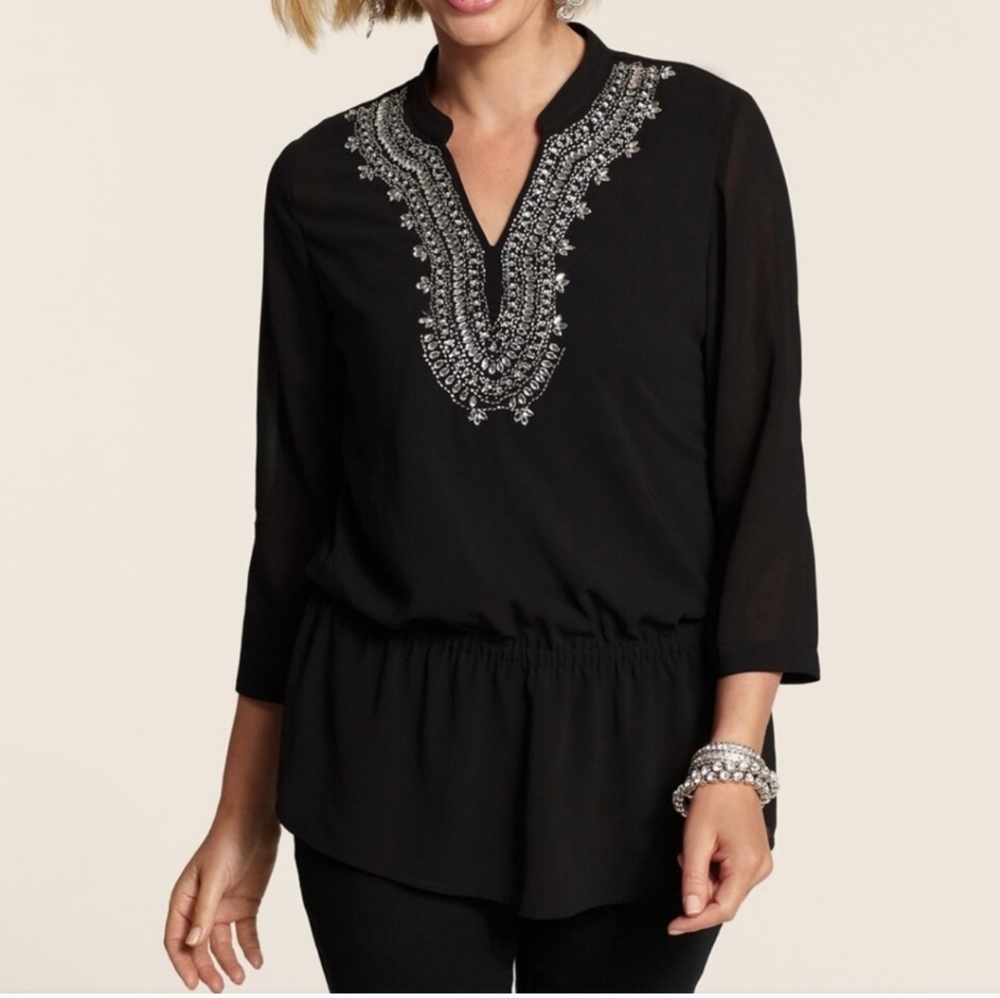 Chico’s rhinestone embellished blouse size 2